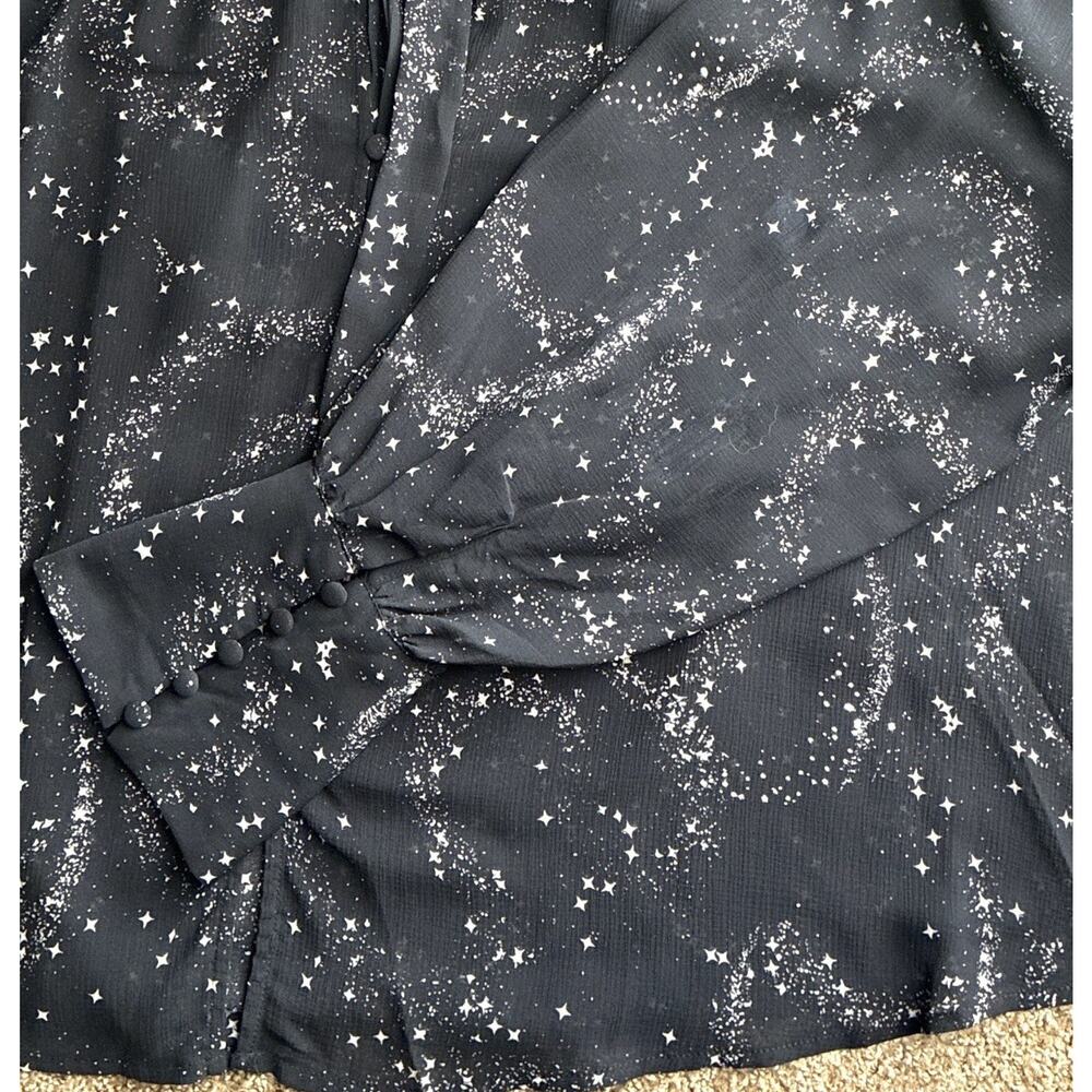 Free People Celestial Stars Align Printed Top Sheer Tie Neck Smocked Boho M - Picture 7 of 11